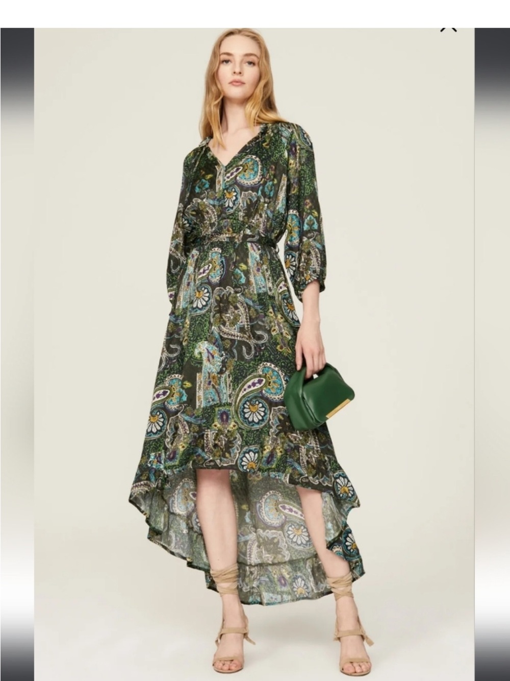 Area Stars Green Paisley High-Low Midi Dress Size Medium can fit Large